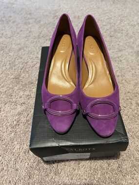 Talbots Violet Suede Pointed-Toe Pumps with Ring Accent